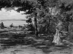 Frau Auf Einem Waldweg Am See by Hans am Ende