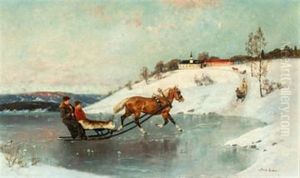 Sledefart Pa Isen by Axel Ender