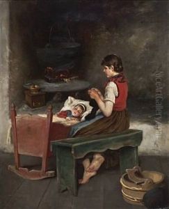Mor Og Barn I Vugge by Axel Ender