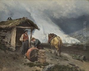 Summer Mountain Farming In Briksdalen by Axel Ender