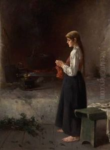 Kvinne Med Strikketoy by Axel Ender