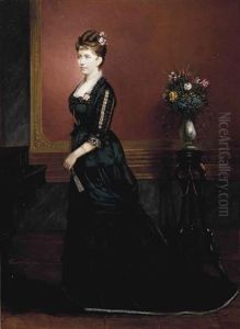 Portrait Of Lady, Full-length, In A Black Dress, Standing In An Interior by Edouard Ender