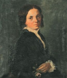 Bildnis Einer Jungen Frau, Eine Rose In Der Hand Haltend