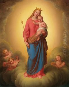 Madonna With Child In The Clouds Surrounded By Angels