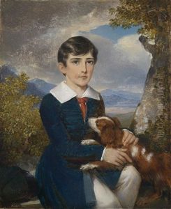 Bildnis Eines Jungen Knaben Mit Spaniel Vor Lanschaftshintergrund