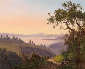 Italienische Landschaft Mit Burgruine Und Bauer Mit Maultier