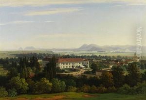 Blick Auf Das Dorf Pruske Mit Dem Schloss Der Graflichen Familie Konigsegg-aulendorf Und Der Kirche St. Peter Und Paul Im Waagtal, In Der Nahe Der Heutigen Stadt Ilava, In Der Nordwestlichen Slowakei by Thomas Ender