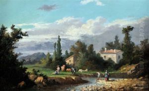 Au Bord De La Riviere by Marius Engaliere