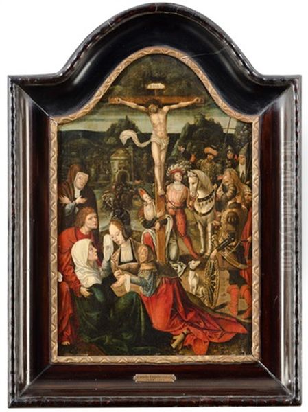 Kreuzigung Christi. Figurenreiches Geschehen Auf Dem Kalvarienberg, Im Vordergrund Die Muttergottes, Von Johannes Und Maria Magdalena Getrostet - view 1