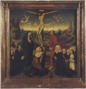 Marie Madeleine Au Pied De La Croix, Entouree De La Vierge, De Saint Jean Et Des Donateurs by Cornelius Engebrechtsz