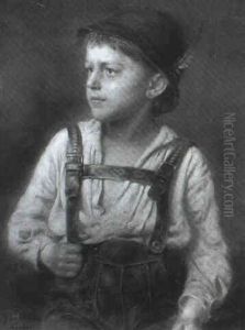 Bildnis Eines Bauernburschen Im Dreiviertelprofil. Er Tragt Die Typischen Lederhosen Und Einen Filzhut Mit Feder by Johann Friedrich Engel