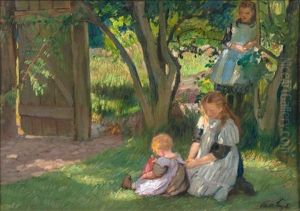 Drei Madchen Im Garten by Otto Heinrich Engel