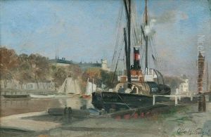 The Steamship Rugen In The Port Of Wismar by Otto Heinrich Engel