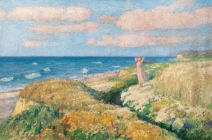 Girl On The Beach Of The Baltic Sea by Otto Heinrich Engel