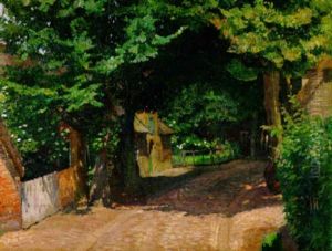 Dorfstrase Unter Baumen Im Sommer