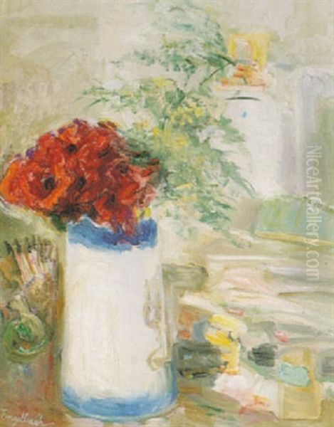 Still Life With Poppies In A Blue And White Pitcher - view 1