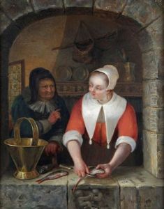 Jeune Servante Nettoyant Un Poisson Dans La Fenetre Jeune Servante Nettoyant Un Poisson Dans La Fenetre