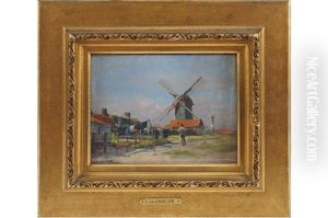 A Town With A Windmill by Louis Van Engelen
