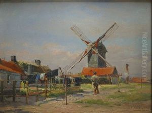 Landschap Met Windmolen En Molenaar Landschap Met Windmolen En Molenaar