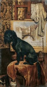 Schwarzer Pudel Im Atelier Des Malers by Louis Van Engelen
