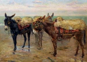 Les Anes Sur La Plage De Blankenberge by Piet Van Engelen