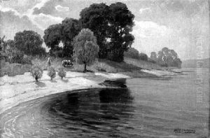 Baumbestandener Fluslauf by Anton (Johann A.) Engelhard