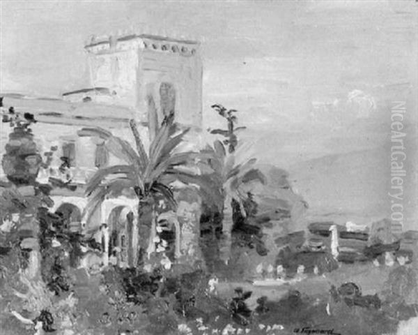 Palmen Vor Italienischem Palazzo An Der Kuste - view 1