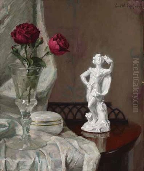 Stillleben Mit Rosen Und Porzellanfigur - view 1
