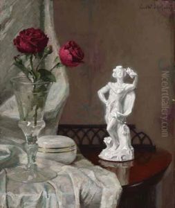 Stillleben Mit Rosen Und Porzellanfigur Stillleben Mit Rosen Und Porzellanfigur