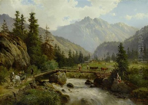 Idyllische Berglandschaft Mit Reisenden - view 1