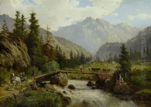 Idyllische Berglandschaft Mit Reisenden