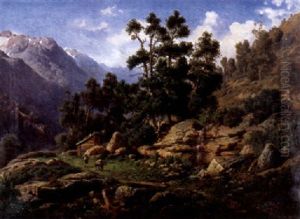 Berglandschaft Mit Hirt Auf Einem Weg