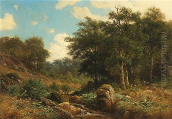 Women Gathering Brushwood By A Woodland Stream - view 1