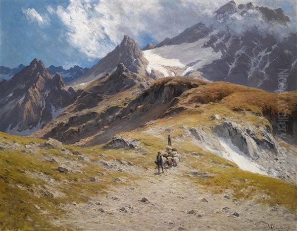 Auf Der Hochalm Im Hintergrund Schneebedecktes Gebirge - view 1