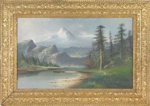 Mountain Landscape With Figures In Open Boat On Lake by Joseph John Engelhardt