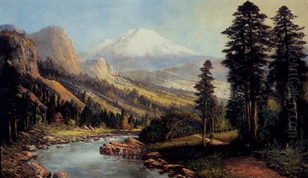 An Encampment Along A River Near Mount Shasta - view 1