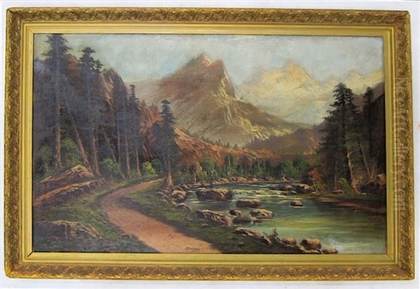 River Landscape With Mountains In The Background - view 1