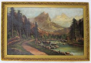 River Landscape With Mountains In The Background by John J. Engelhart