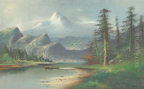 Mountain Landscape With Figures In Open Boat On Lake - view 1