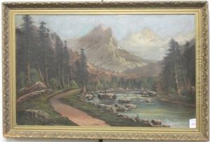 Mountain Landscape With Stream And Pathway by John J. Engelhart