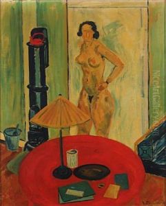 Naked Woman By Table by Valdemar Engelhart