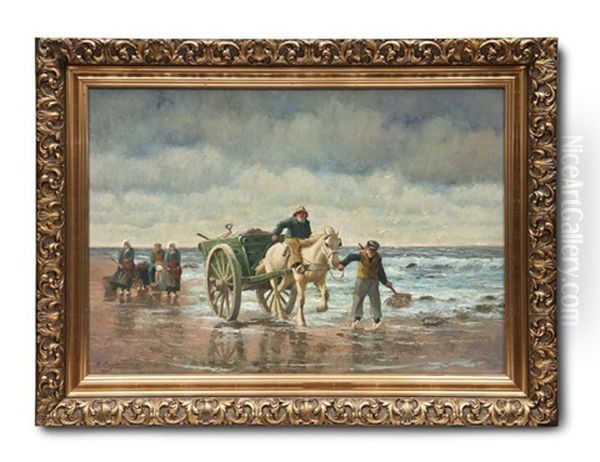 Fischer Mit Pferdekarren Am Strand - view 1
