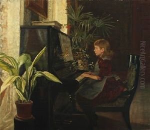 Interior With A Girl Playing The Piano