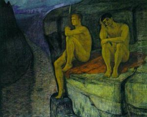 Die Dioskuren Kastor Und Polydeukes Am Eingang Zum Hades by Malthe Odin Engelstedt