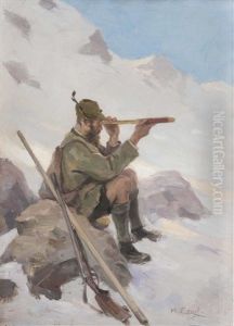 Jager Mit Fernrohr Im Hochgebirge Jager Mit Fernrohr Im Hochgebirge
