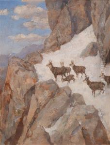 Gamsen Im Hochgebirge by Hugo Engl