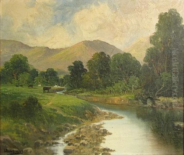 River Landscape With Mountains In The Distance - view 1
