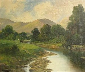 River Landscape With Mountains In The Distance by John Englehart