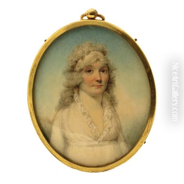 Portrait Miniature Of A Lady, Half Length, Wearing A White Dress - view 1