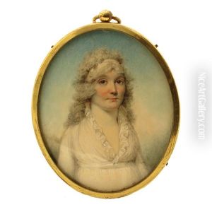 Portrait Miniature Of A Lady, Half Length, Wearing A White Dress